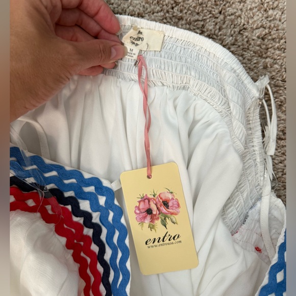 Off white contrast stripe detail shoulder strap midi dress by Entro - Picture 11 of 12